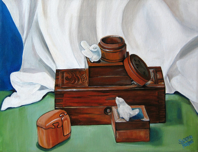 Wooden Boxes with Porcelain Doves by Susanna Pantas